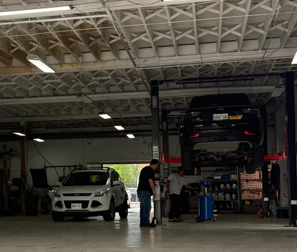 EcoautoworX collision and mechanical repair shop floor in Scarborough